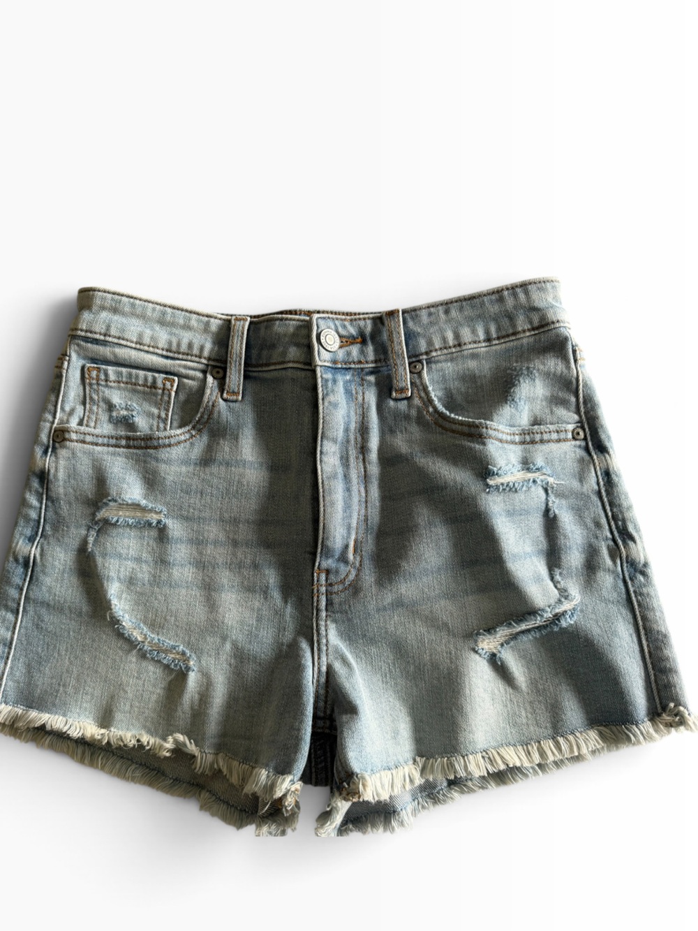 eunina Lulu Super High Rise Cut Off Denim Shorts - Light Wash (Size Small)